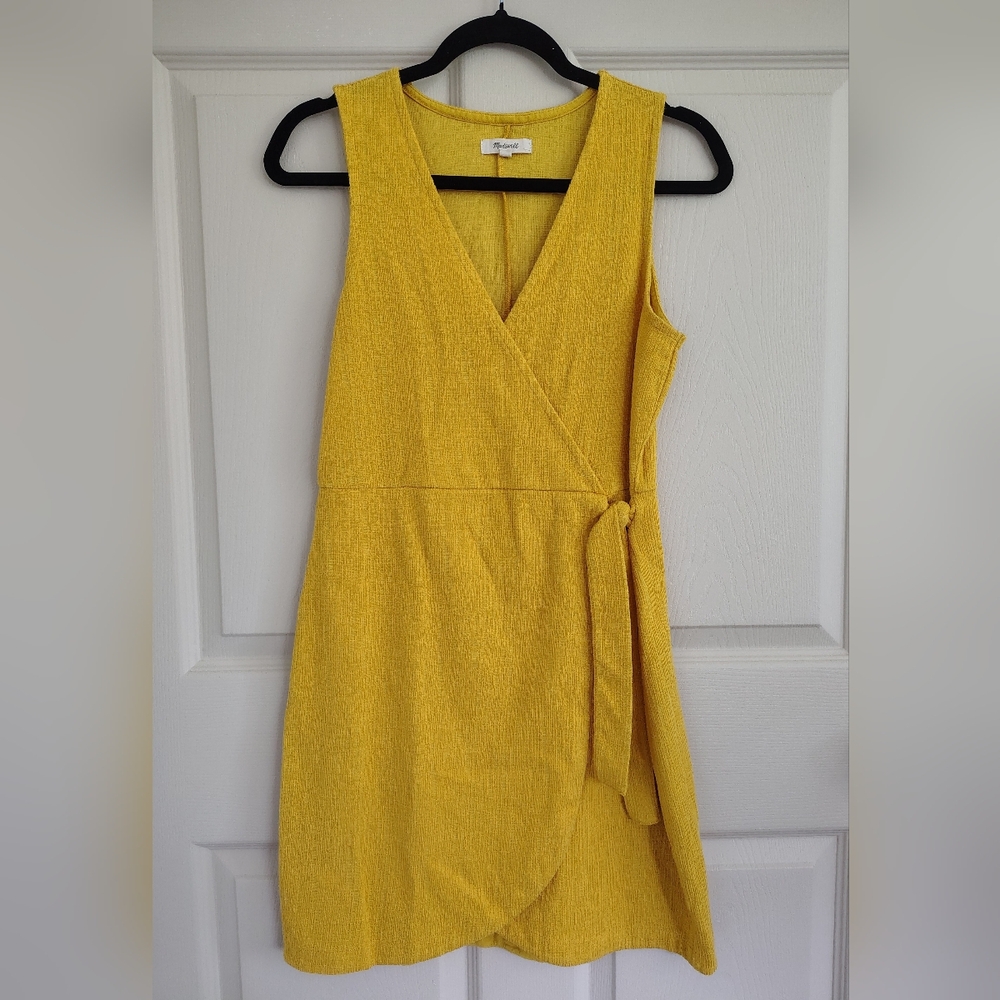 Madewell Retro '70s Inspired Mustard Yellow Wrap Cotton Blend Mini Dress, Size S